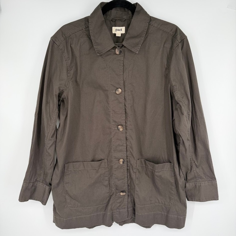 Pact Daily Twill Oversized Lightweight Jacket Size L Storm Gray Organic Cotton
